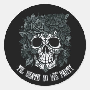 Sticker Rond Jour du crâne éffrayant des os d'halloween morts