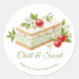 Sticker Rond Jour du Sandwich de Crème Glacée Pistache
