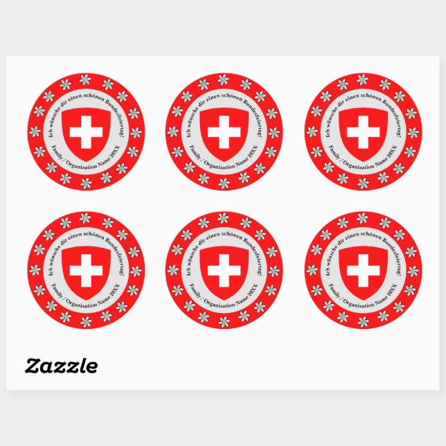 Sticker Rond Jour national suisse Drapeau Edelweiss (Feuille)