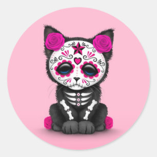 Sticker Rond Jour rose mignon du chat Kitten Mort