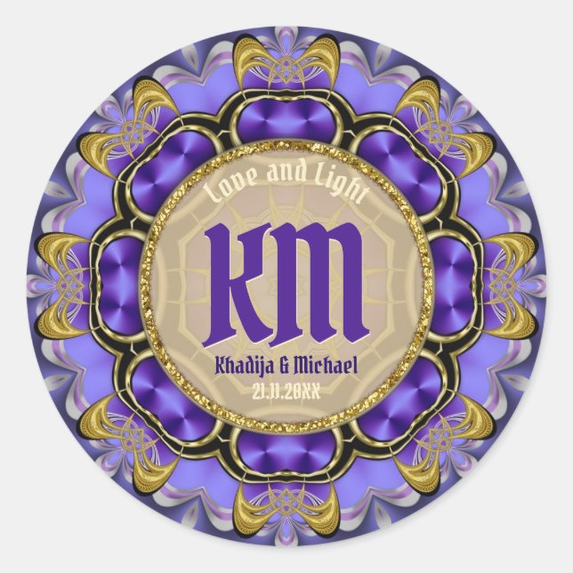 Sticker Rond Jour spécial élégance de dentelle d'or violet élég (Devant)