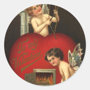 Sticker Rond Jour vintage des Valentines Cupide, Anges brûlant 