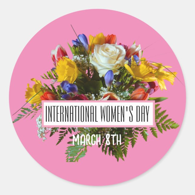 STICKER ROND JOURNÉE INTERNATIONALE DE LA FEMME 8 MARS (Devant)