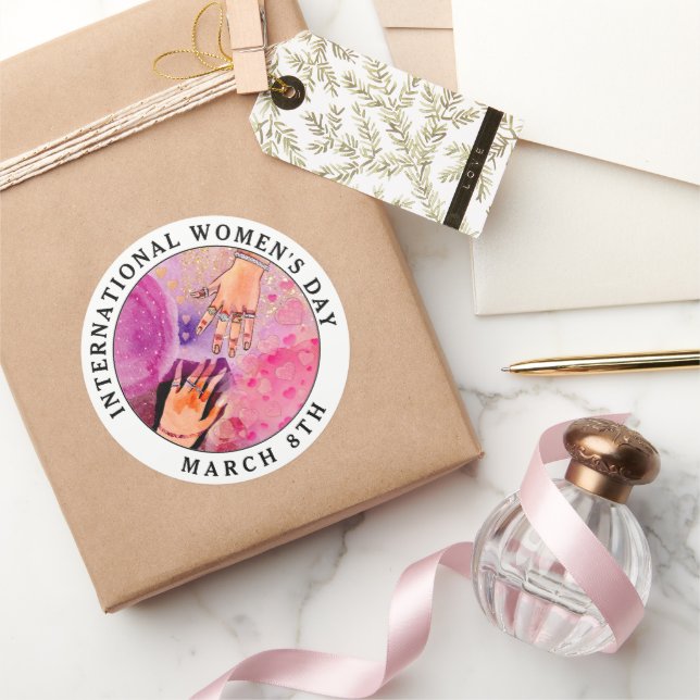 Sticker Rond Journée internationale de la femme 8 mars Art rose (Cadeaux)