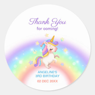 Sticker Rond Journée magique licorne étoiles arc-en-ciel annive