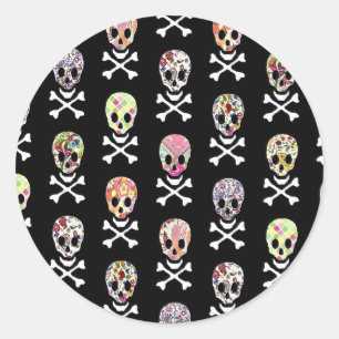 Sticker Rond Journée mexicaine des os croisés du crâne mort