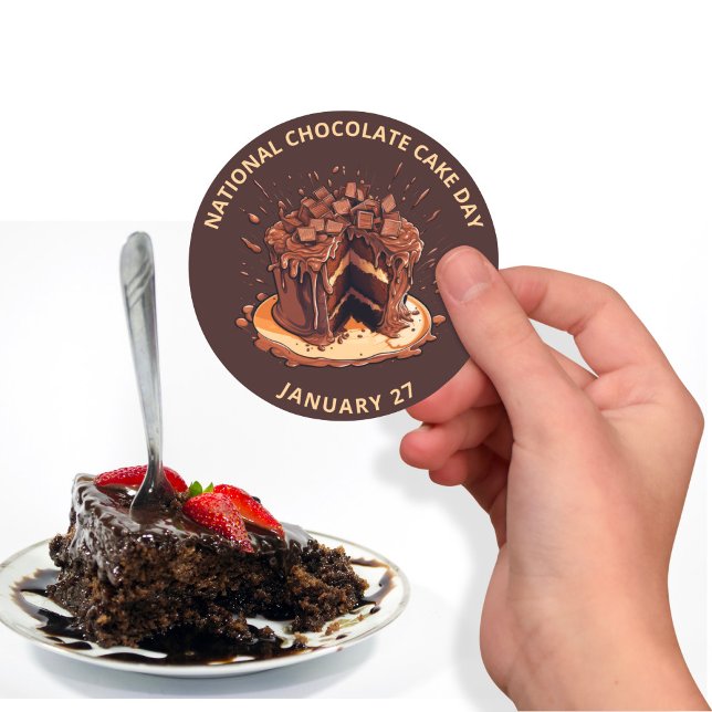 Sticker Rond Journée nationale décadente du gâteau au chocolat (Créateur téléchargé)