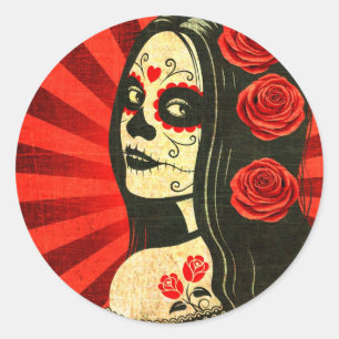 Sticker Rond Journée rouge vintage des filles mortes