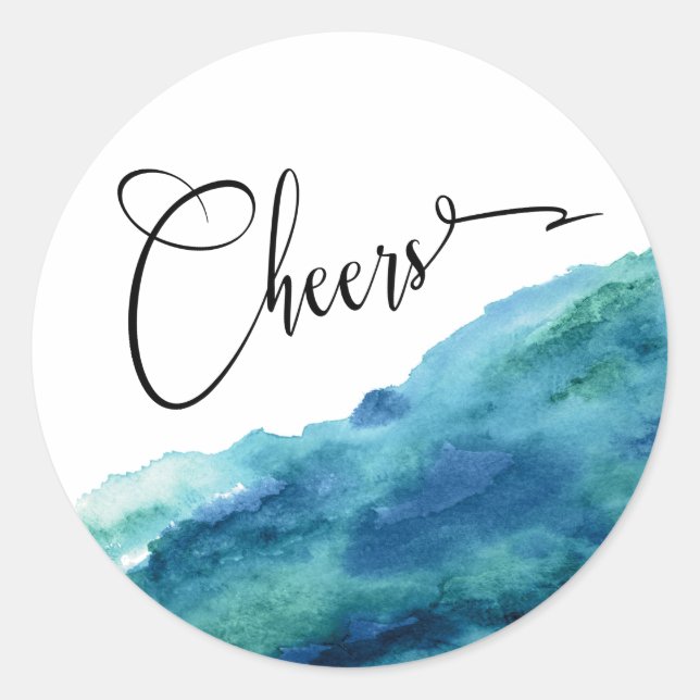 Sticker Rond Jours de script moderne, Aquarelle bleu vert Aqua (Devant)