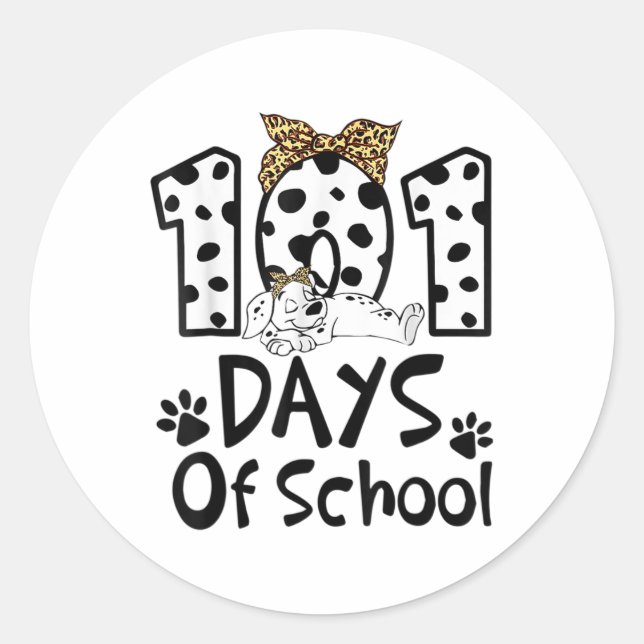 Sticker Rond Jours D'École Dalmatienne Chien Garçons Filles 100 (Devant)
