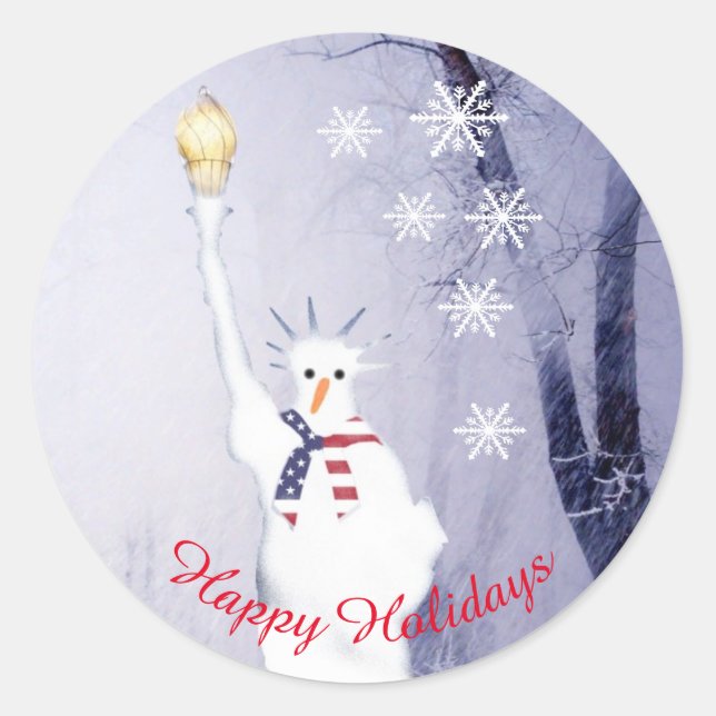 Sticker Rond Jours fériés américains de snowman (Devant)