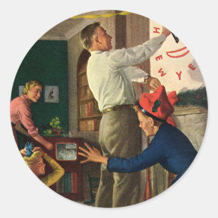 Sticker Rond Jours fériés vintages, minuit le soir du Nouvel An