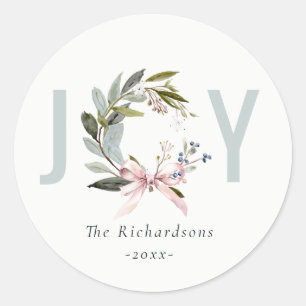 Sticker Rond Joy Blush Blue Green hiver Wreath de Noël