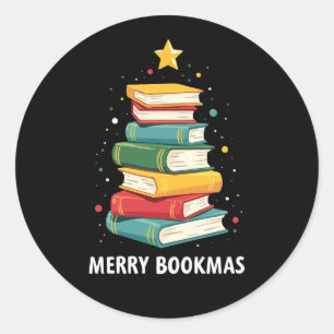 Sticker Rond Joy Bookmas - Festive Book Stack for Book Lovers
