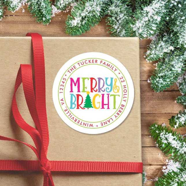 Sticker Rond Joy & Bright Jolie Adresse de retour de Noël (Créateur téléchargé)