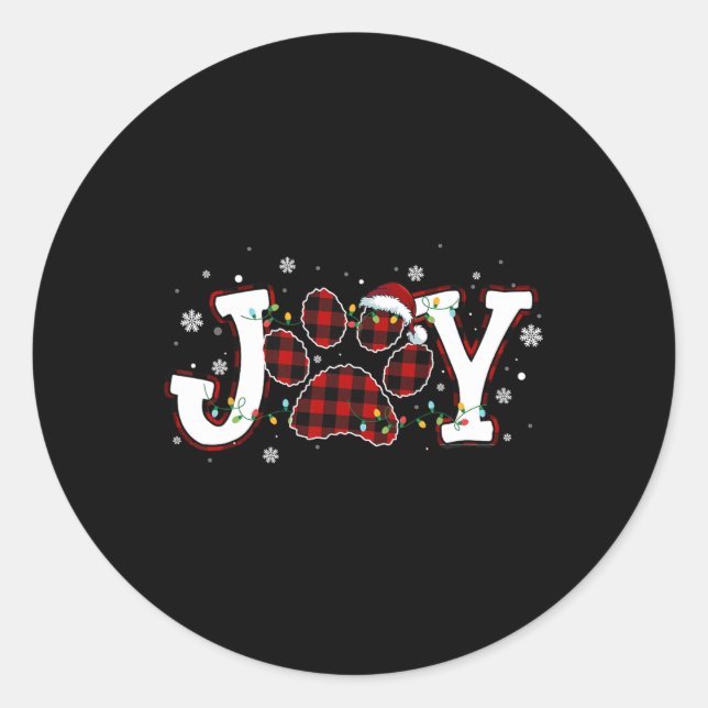 Sticker Rond Joy Buffalo Red Plaid Chien Empreinte de patte Chr (Devant)