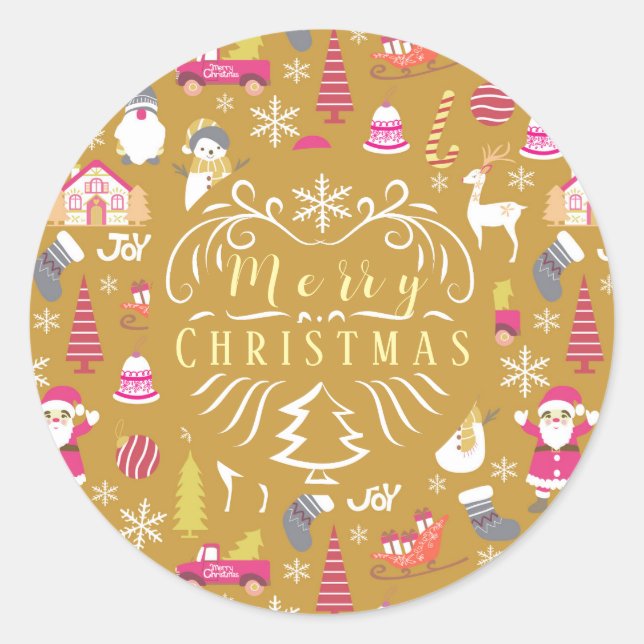 Sticker Rond Joy Christmas Gold (Devant)