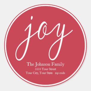 Sticker Rond Joy Christmas Round Red Return Adresse Label