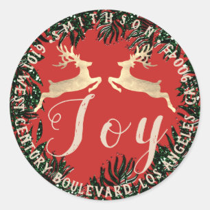 Sticker Rond Joy Deer Holiday Return RSVP Wood Red Rustic Gold