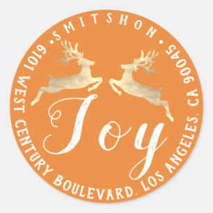 Sticker Rond Joy Deers Holiday Return Adresse Orange RSVP Gold