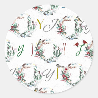 Sticker Rond JOY Festive Bird Wreaths