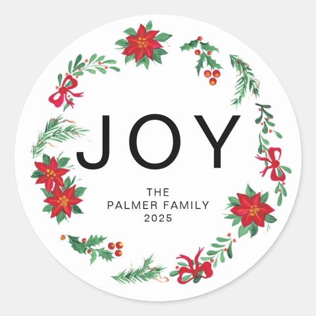 Sticker Rond Joy - Floral Christmas Wreath Nom de famille (Devant)