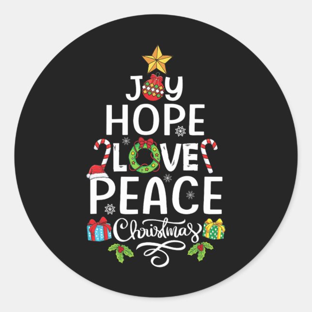 Sticker Rond Joy Hope Love Paix Arbre de Noël Famille Noël Homm (Devant)