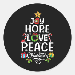 Sticker Rond Joy Hope Love Paix Arbre de Noël Famille Noël Homm