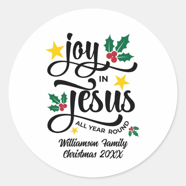 Sticker Rond Joy in Jesus Christian Christmas Family Name  (Devant)