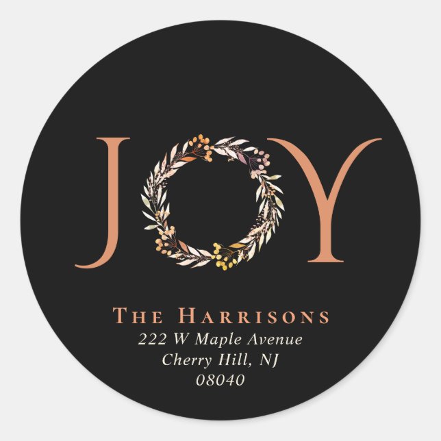 Sticker Rond Joy Terracotta Wreath Christmas Retour Adresse (Devant)