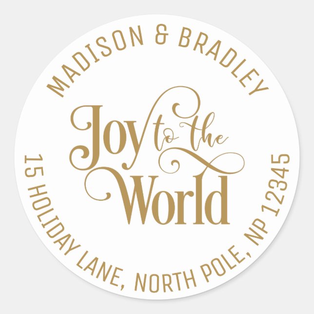 Sticker Rond Joy To The World Christmas Holidays Gold Script (Devant)