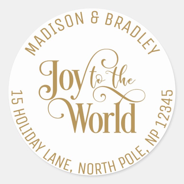 Sticker Rond Joy To The World Christmas Holidays Gold Script (Devant)
