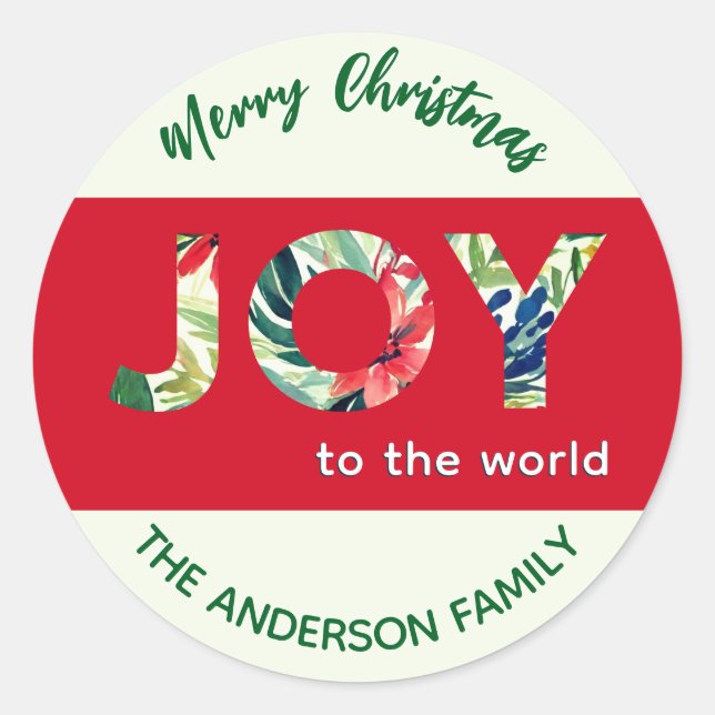 Sticker Rond Joy To The World Festive Red Green Joyeux Noël (Devant)