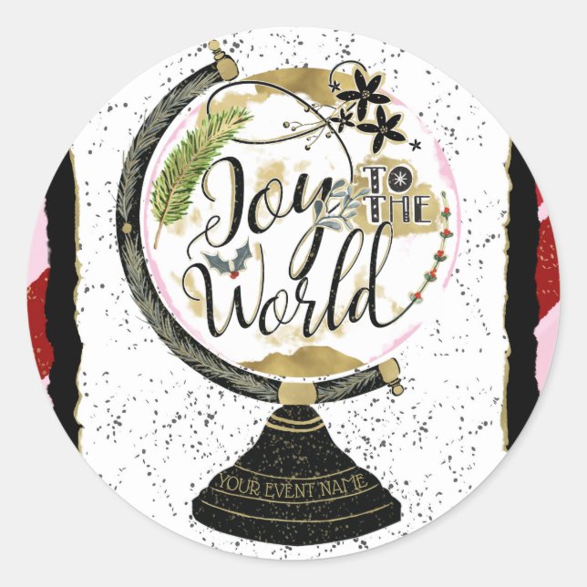 Sticker Rond Joy to the World Global Holiday Pink & Red Party (Devant)