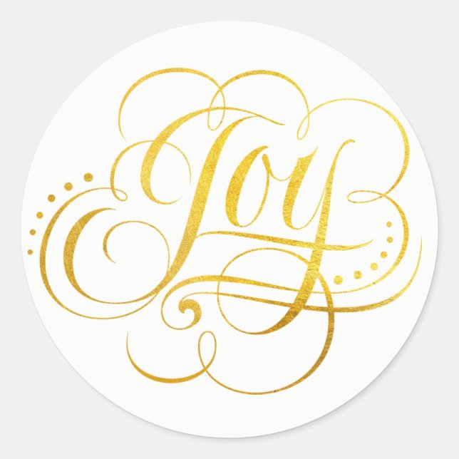 Sticker Rond Joy to the World Gold Foil Calligraphy - Faux (Devant)