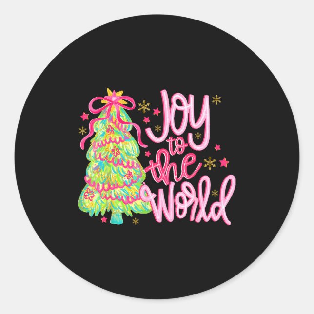 Sticker Rond Joy To The World Jesus Christian Xmas Tree Holiday (Devant)