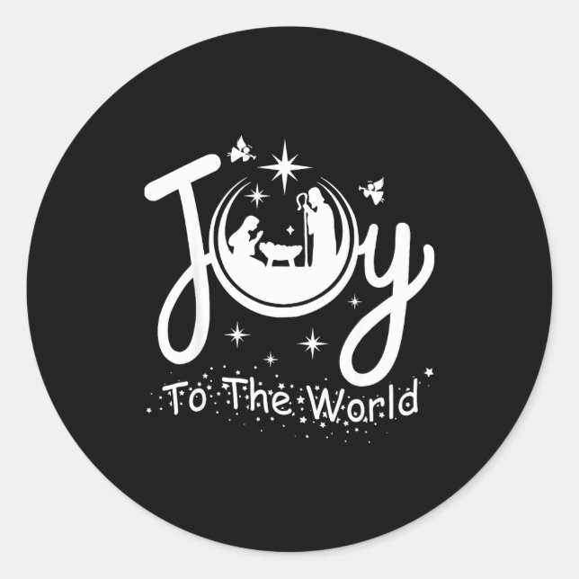 Sticker Rond Joy To The World Jesus Christmas Nativity Scene Fa (Devant)