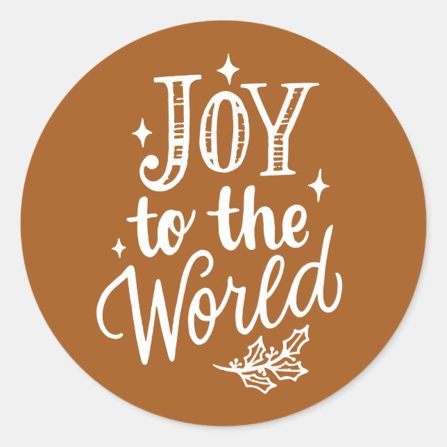 Sticker Rond Joy to the World Lettering Burnt Orange Christmas (Devant)