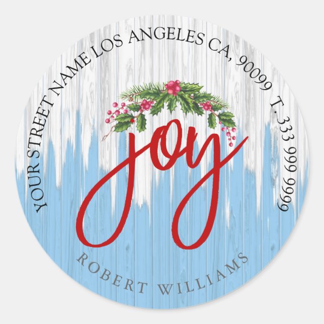 Sticker Rond Joy typographie sur bois peint rustique (Devant)