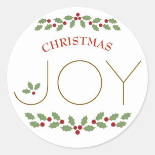 Sticker Rond Joy Word Noël Holly Festive Simple Moderne