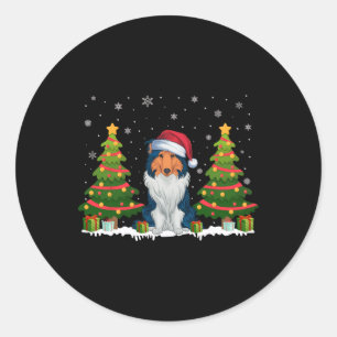 Sticker Rond Joyau de Noël Arbre clair Collie Chien de Santa Ha