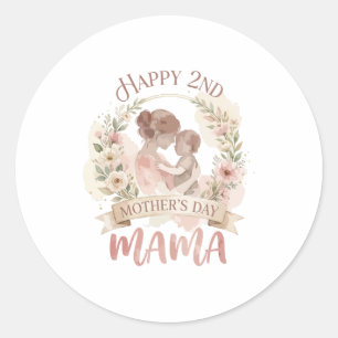 Sticker Rond Joyeuse 2ème fête des Mères Mama pour Hommes Femme