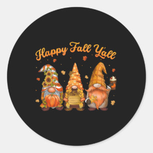 Sticker Rond Joyeuse Chute à Tous Gnome Citrouille Feuilles d'A