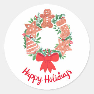 Sticker Rond Joyeuse couronne de Noël des Fêtes