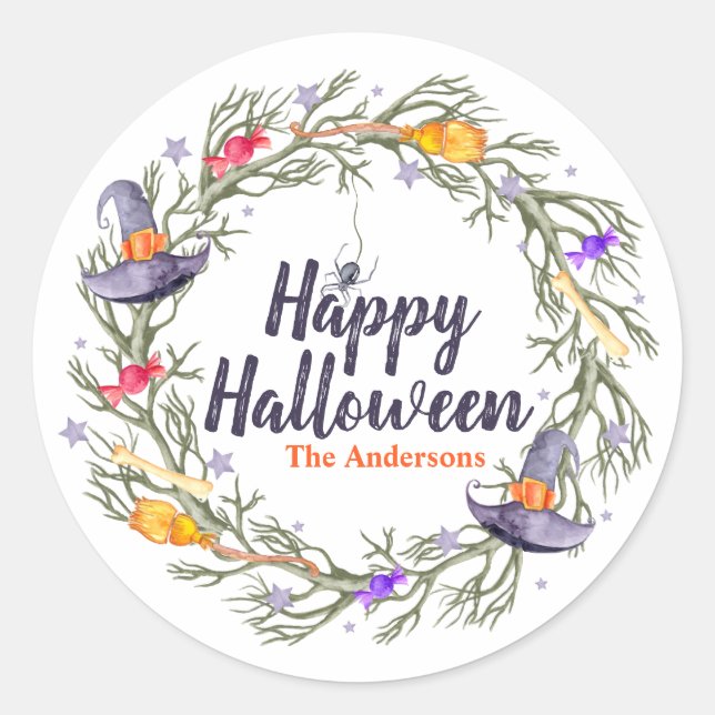 Sticker Rond Joyeuse couronne d'Halloween personnalisée | Sceau (Devant)