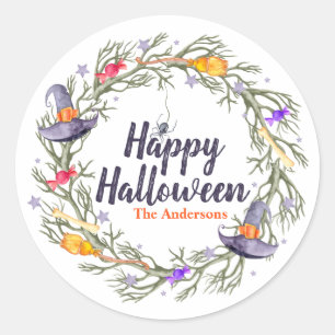 Sticker Rond Joyeuse couronne d'Halloween personnalisée Sceau