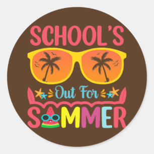 Sticker Rond Joyeuse Dernière Journée D'École À L'Été Enseignan
