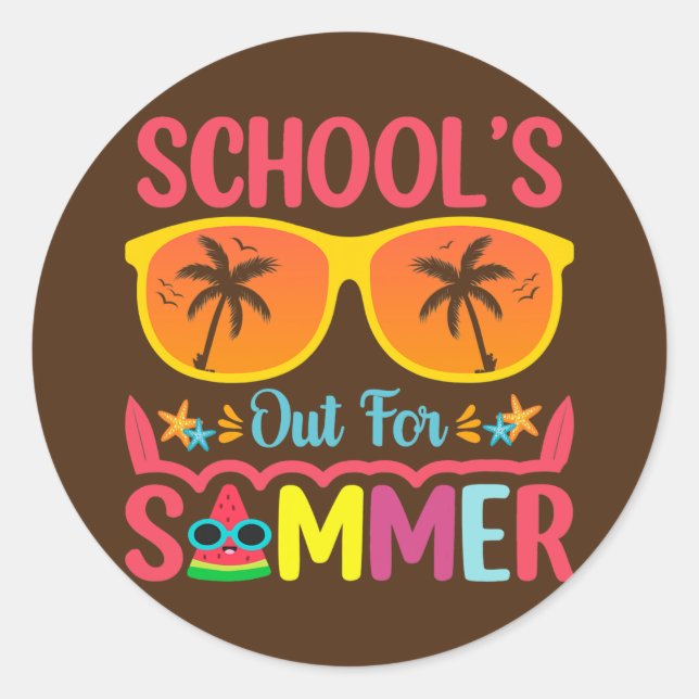 Sticker Rond Joyeuse Dernière Journée D'École À L'Été Enseignan (Devant)