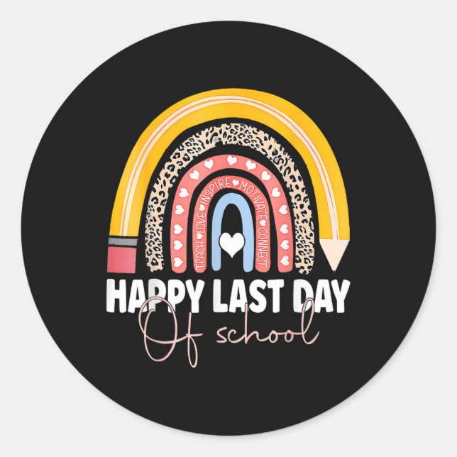 Sticker Rond Joyeuse Dernière Journée D'Enseignant Diplôme D'Ét (Devant)
