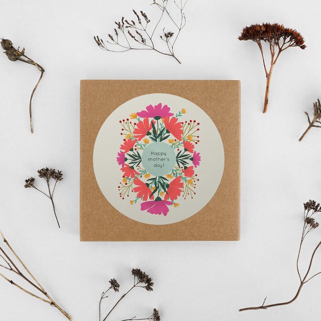 Sticker Rond Joyeuse fête de la mère fleurie (Créateur téléchargé)